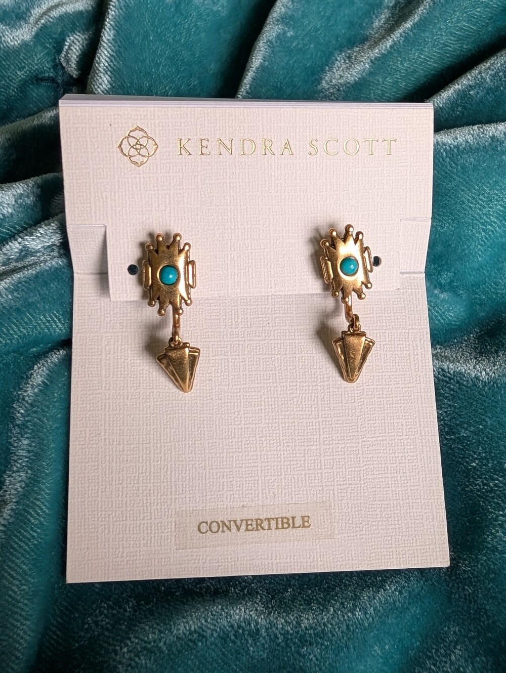 Kendra Scott Shiva Vintage Gold Ear Jacket Earring Teal Howlite NWT